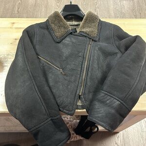 Hide Society genuine sheep skin women’s cropped bomber jacket. Women’s large.